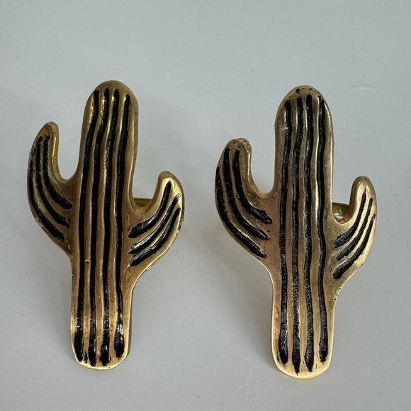 Vintage Brass Cactus Napkin Rings Southwest Desert Decor Boho Western Style - Picture 2 of 4